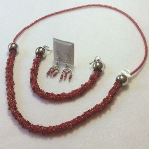 FINAL SALE PRICE Hand Woven Shades of Red 3 Pc. Jewelry Set